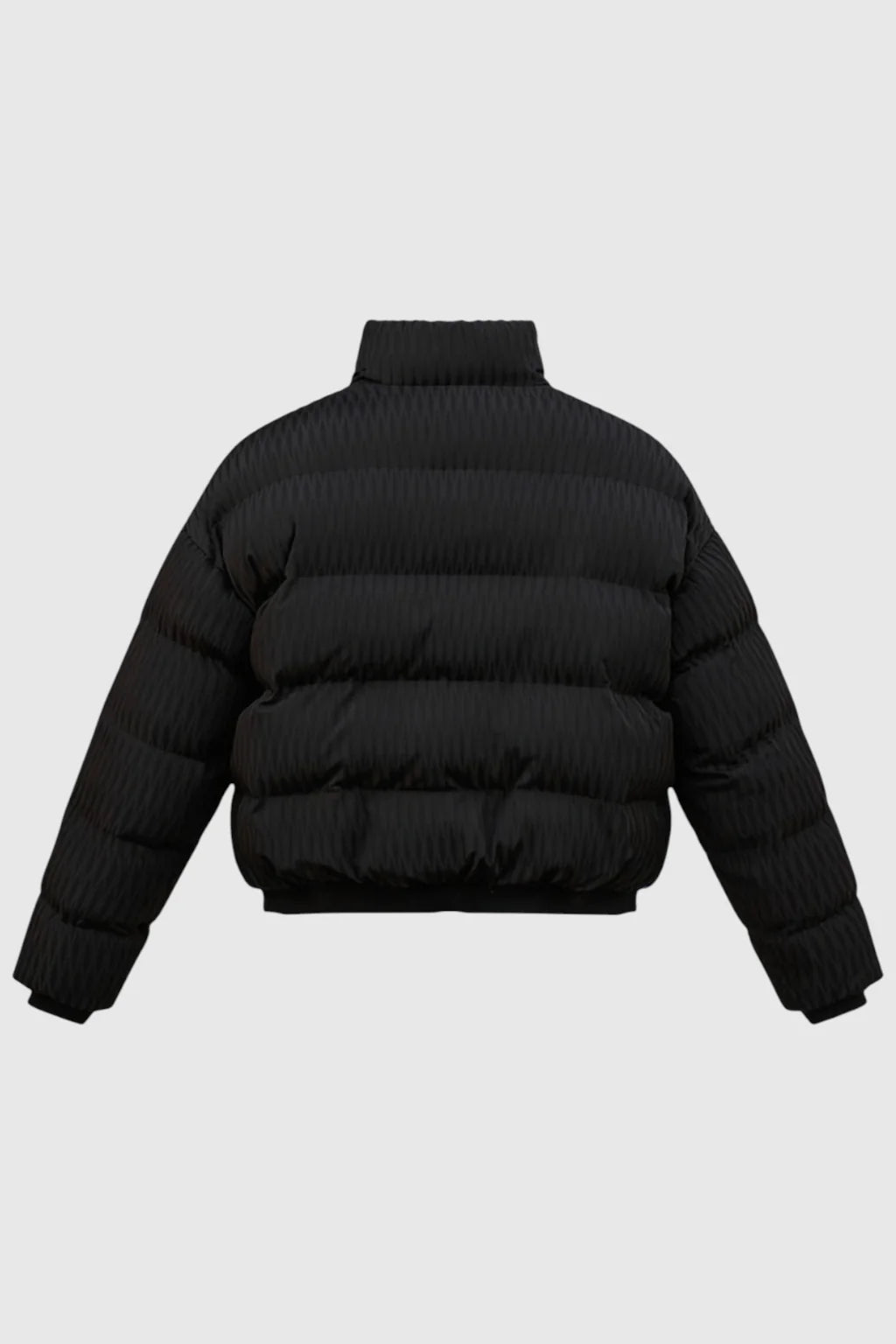Men's Quilted Puffer Jacket - Black - Stand Collar Zipper Short
