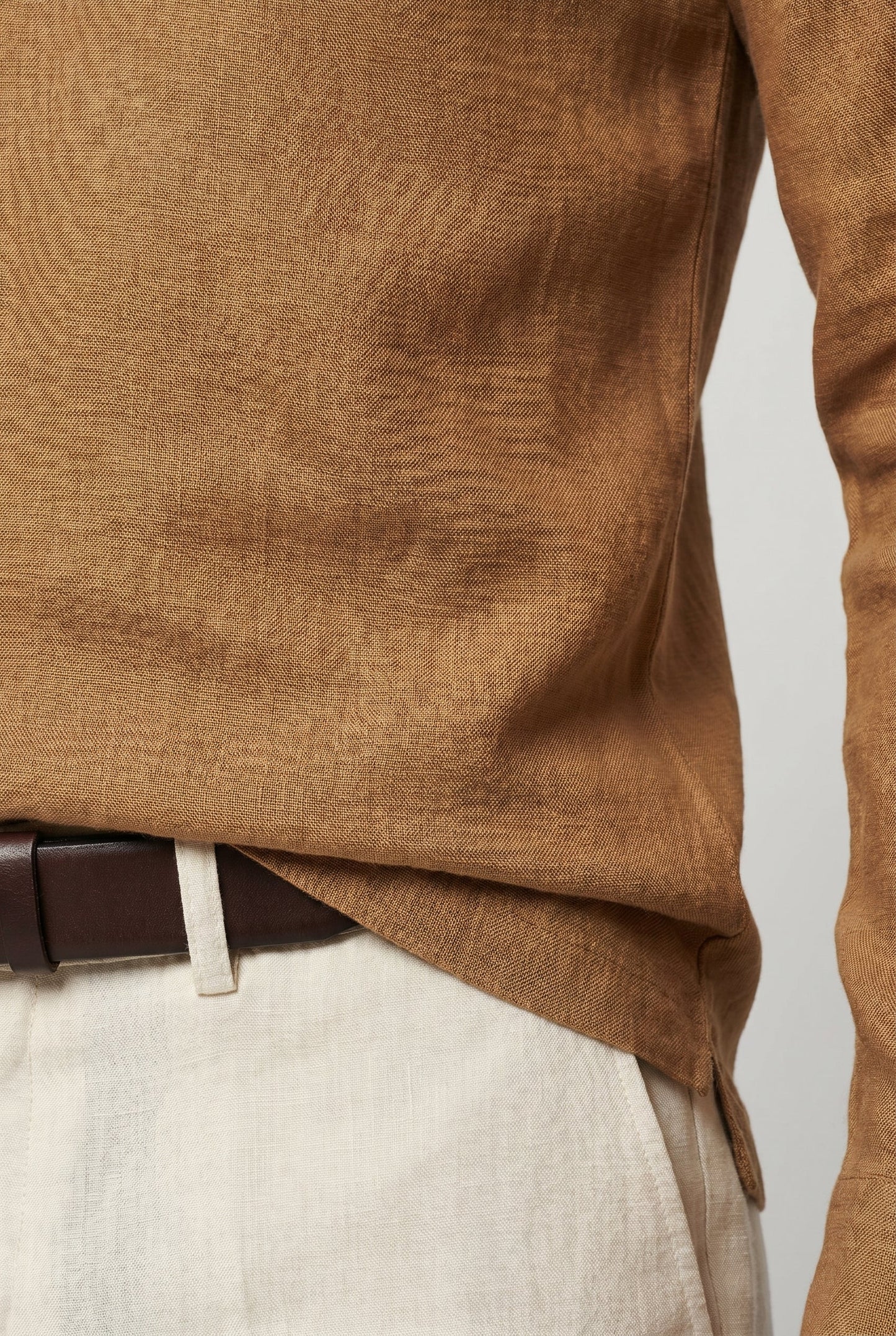 Men's Linen Shirt - Camel Brown Regular Fit Linen Shirt in 100% Linen