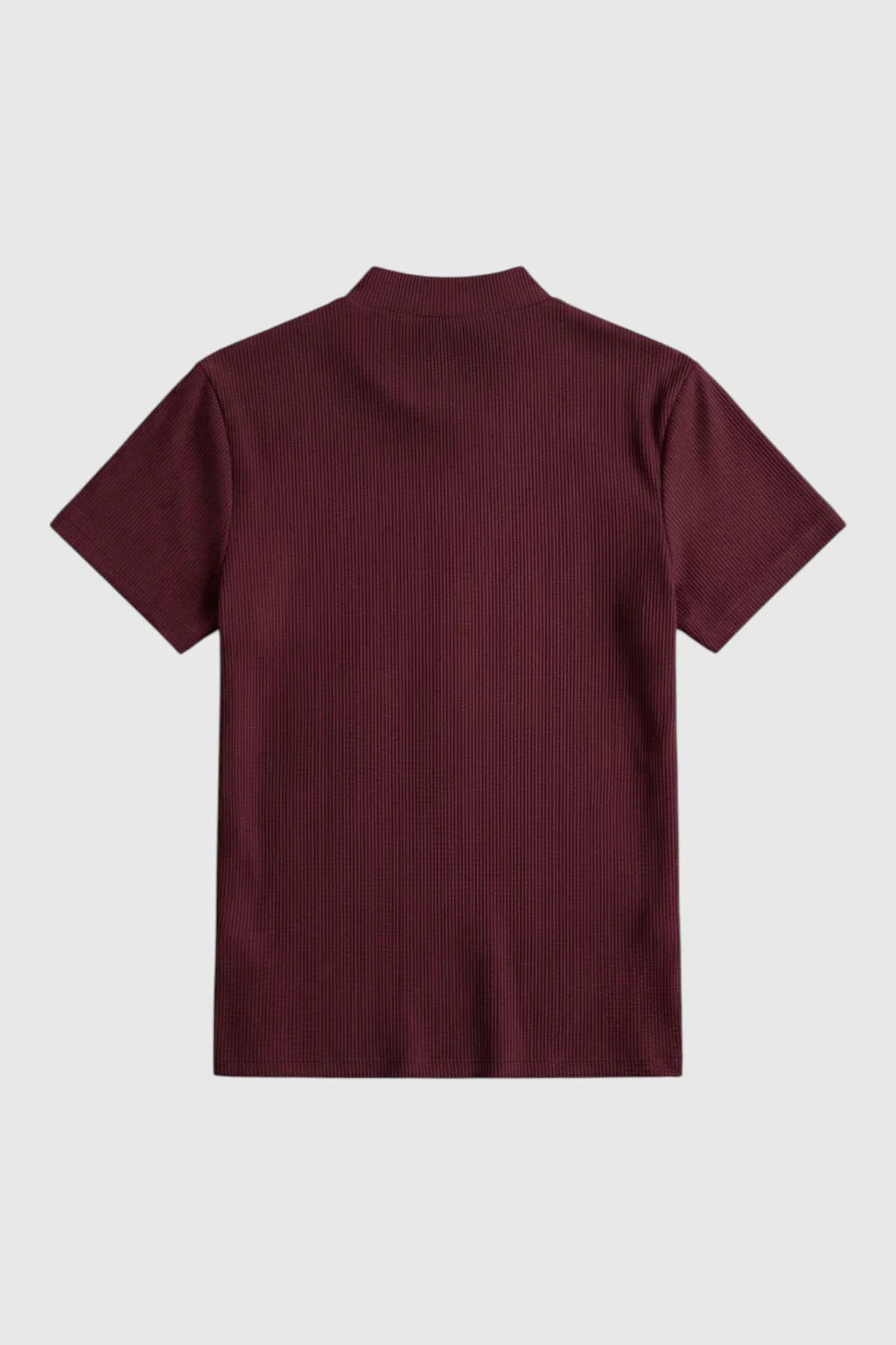 Ribbed T-Shirt for Men - Bordeaux - Knit - Mock Neck Slim Fit