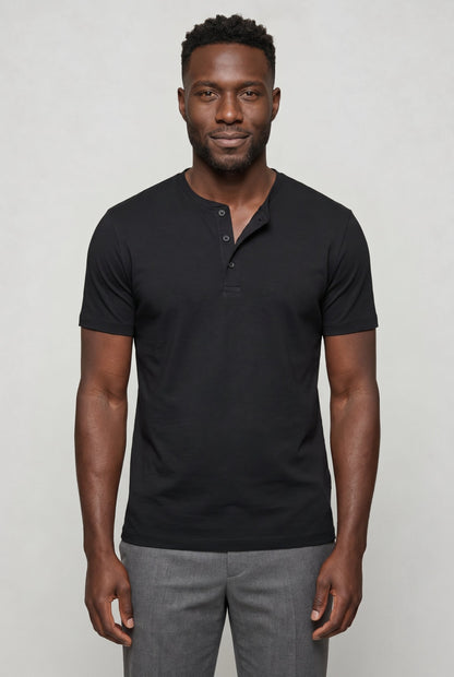 Mens Three Button Cotton Henley Tee