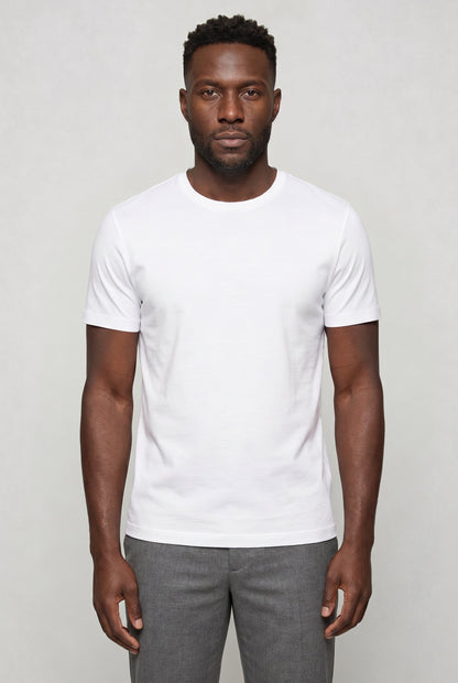 Mens Crew Neck White Cotton Tee