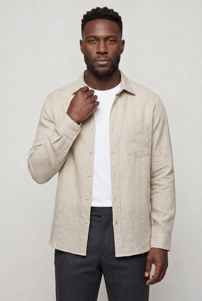 Mens Premium Sand Linen Overshirt