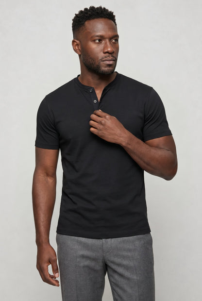 Mens Three Button Cotton Henley Tee