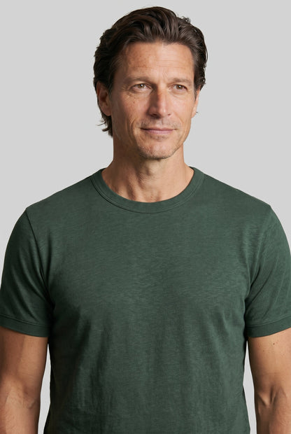 Mens Slim Fit Dark Green Linen Tee