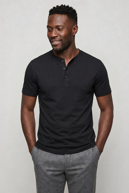 Mens Three Button Cotton Henley Tee