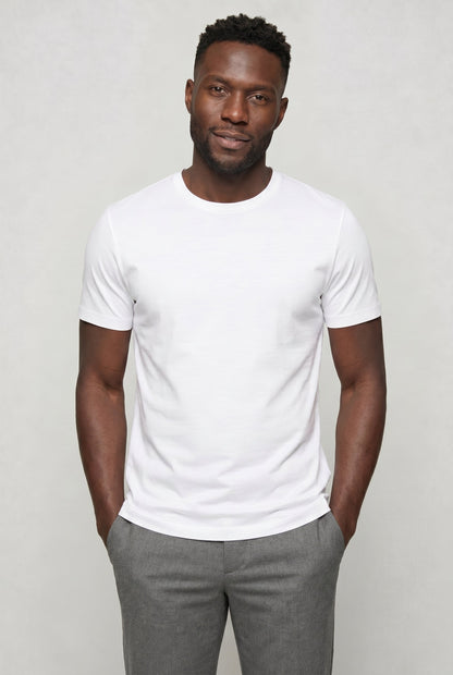 Mens Crew Neck White Cotton Tee