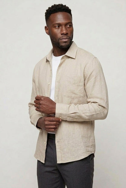 Mens Premium Sand Linen Overshirt