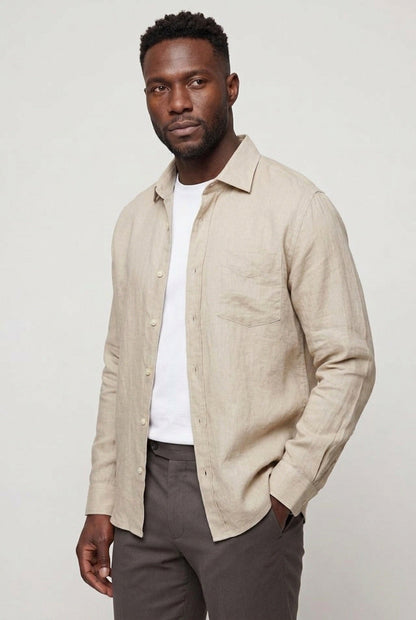 Mens Premium Sand Linen Overshirt