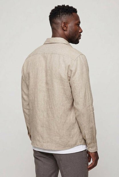 Mens Premium Sand Linen Overshirt