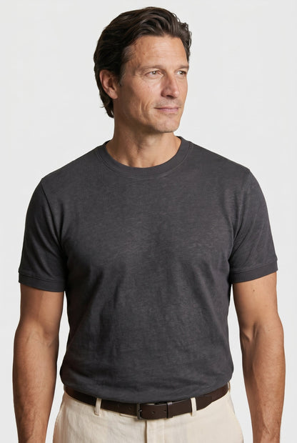 Mens Slim Fit Anthracite Linen Tee