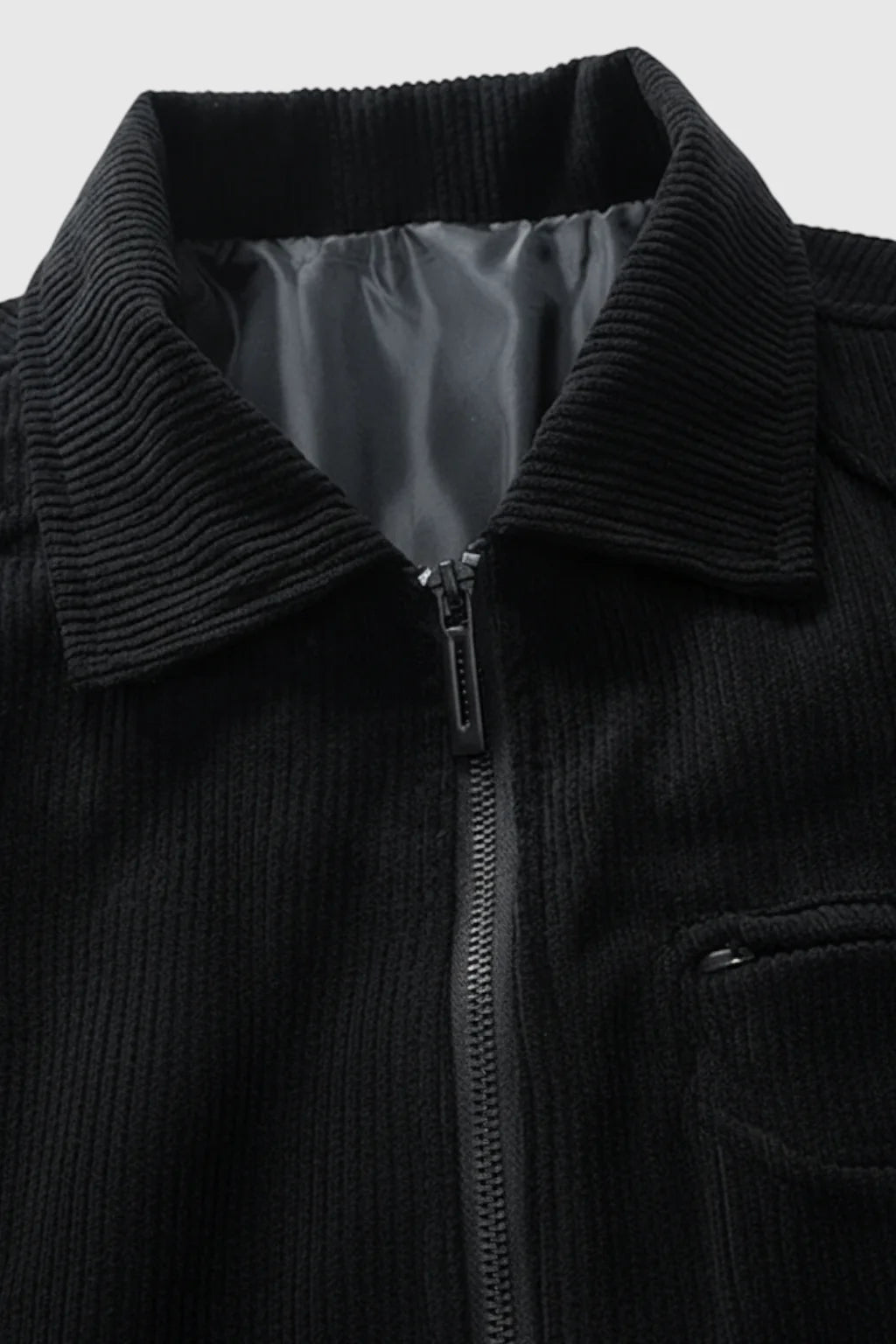 Men's Black Corduroy Jacket with Zipper in Regular Fit - Perfect for Everyday Wear
