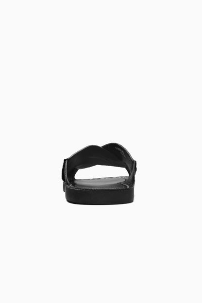 Mens Cross Strap Black Leather Sandals