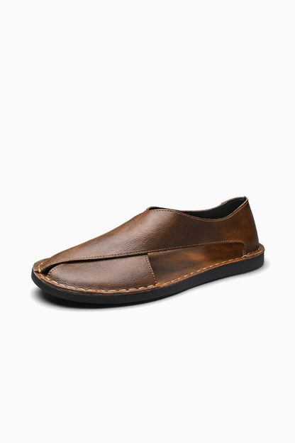 Mens Open Side Brown Leather Sandals