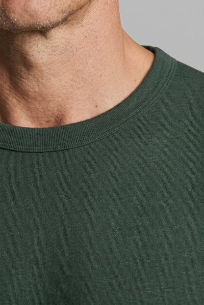 Mens Slim Fit Dark Green Linen Tee