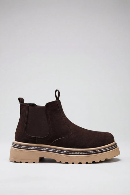 Mens Regular Fit Coffee Brown Suede Chelsea Boots