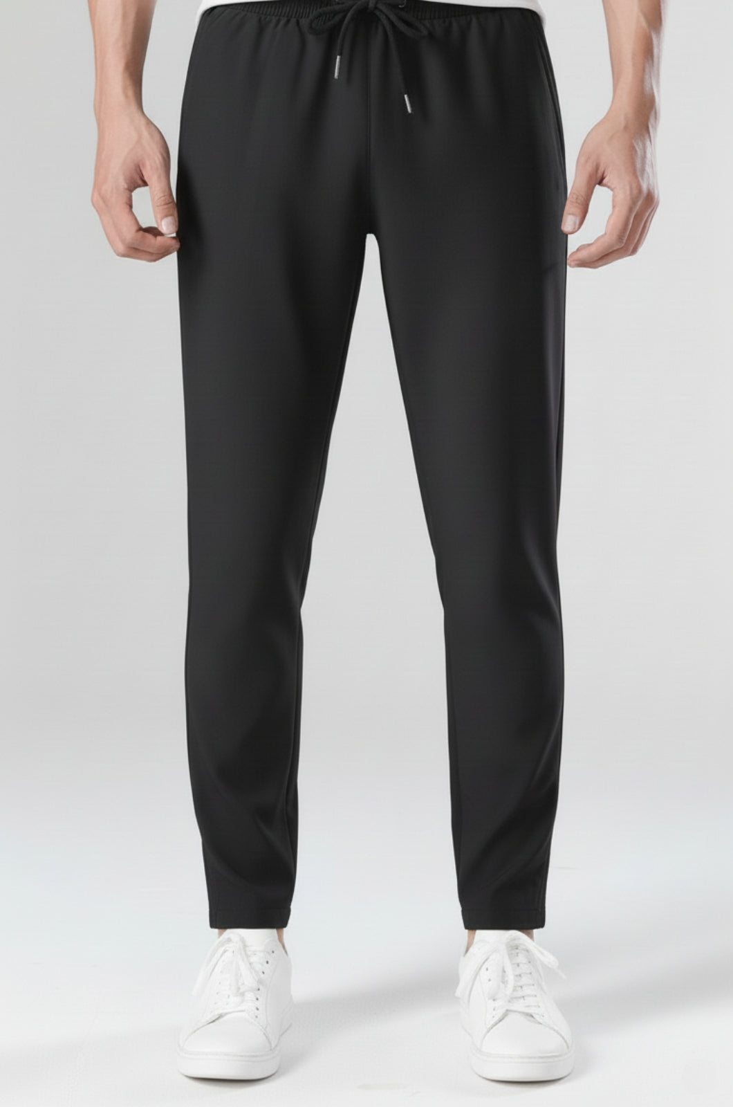 Men's Merino Wool Pants Black - Soft Regular Fit Wool Pants with Drawstring & Pockets