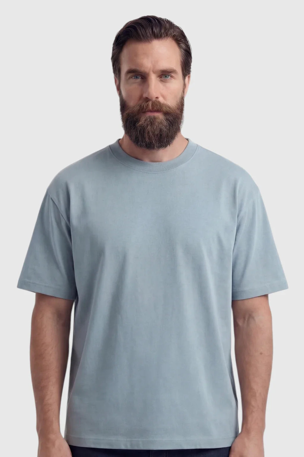 Men's T-shirt in Mist Blue Cotton – Breathable, Crew Neck, Short Sleeves