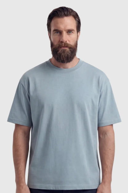 Mens Short Sleeve Mist Blue Cotton Tee