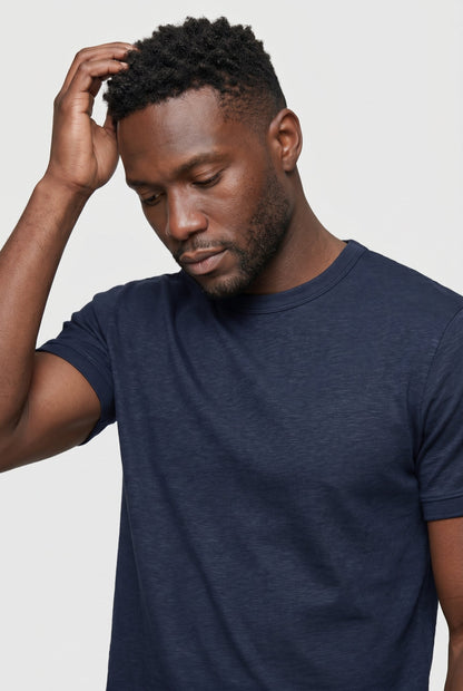 Mens Slim Fit Navy Blue Cotton Tee