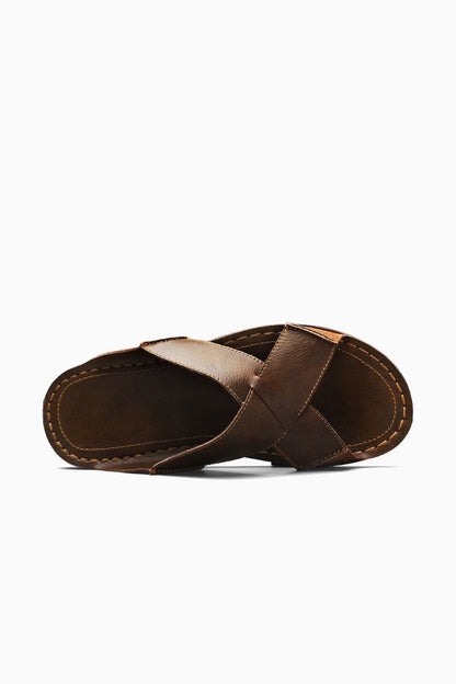 Mens Cross Strap Brown Leather Sandals