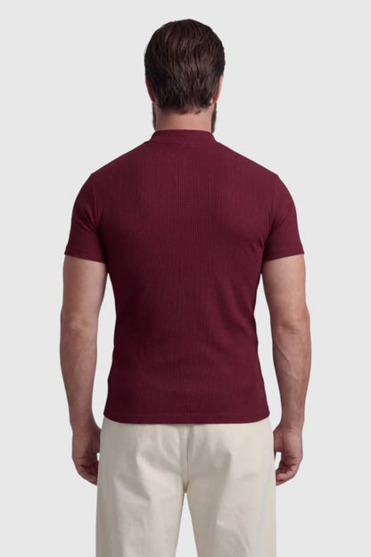 Mens Mock Neck Bordeaux Knit Tee