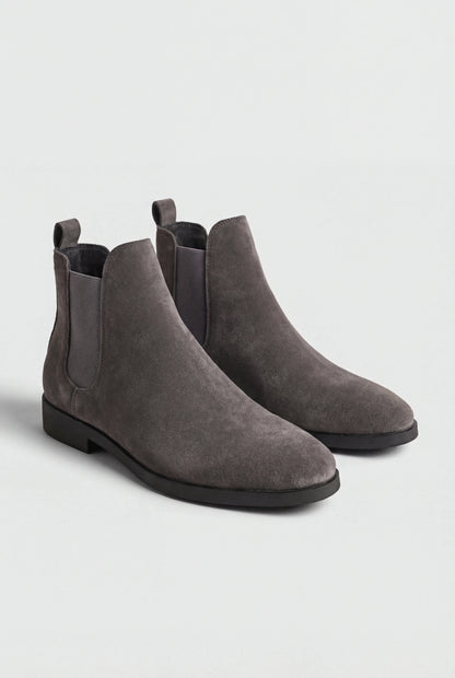 Mens Dark Gray Suede Chelsea Boots