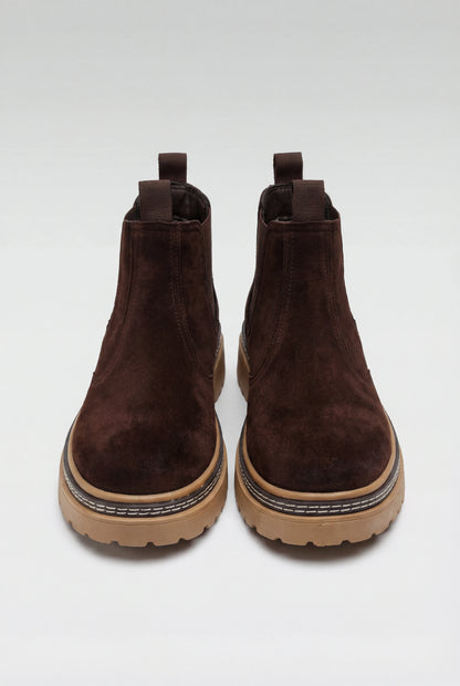 Mens Regular Fit Coffee Brown Suede Chelsea Boots