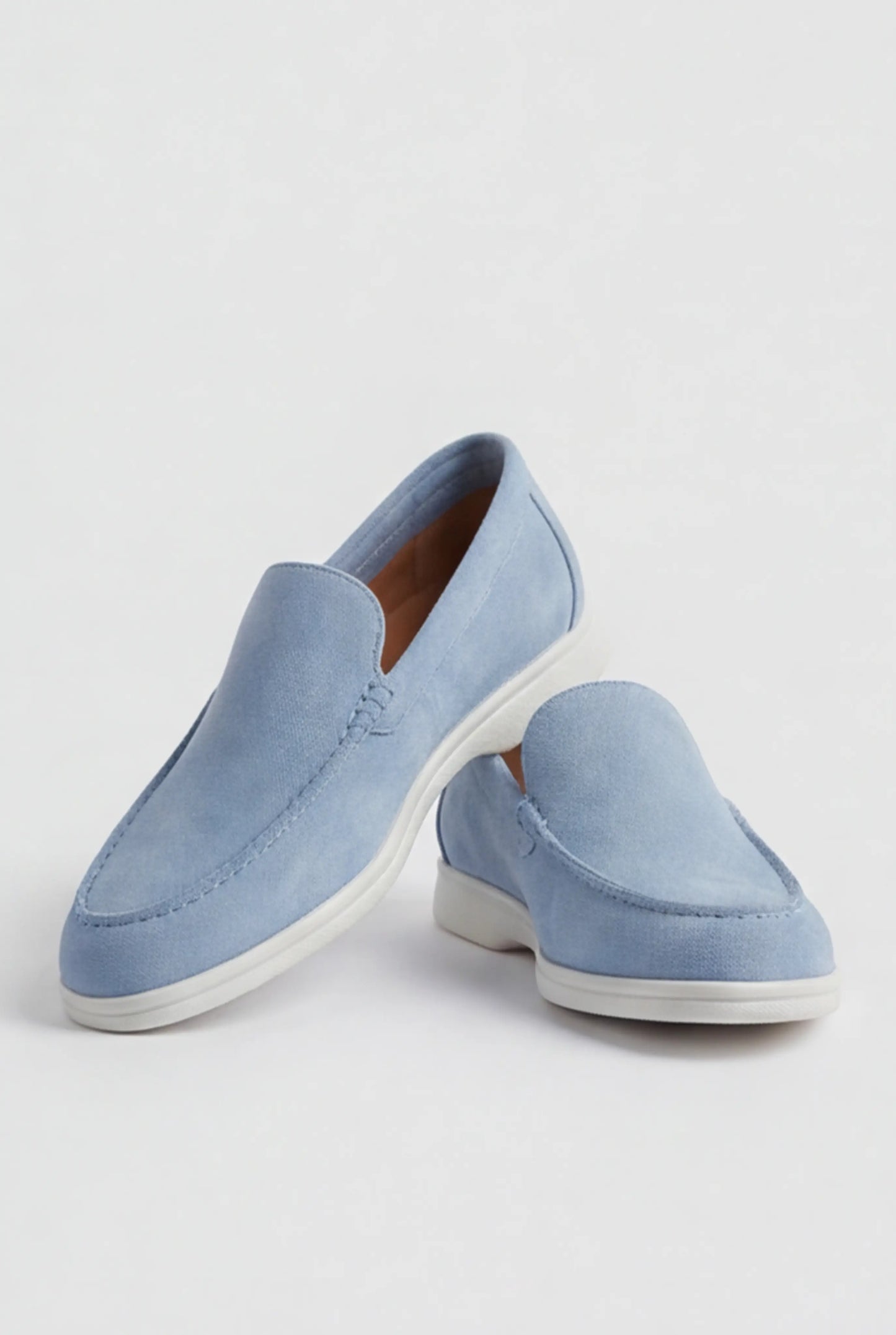 Men's Light Blue Slip-On Loafers in Suede for Everyday Use, Regular Fit