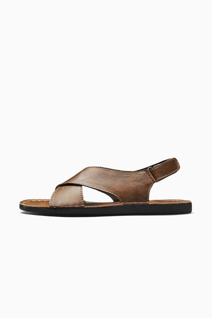 Mens Cross Strap Camel Leather Sandals