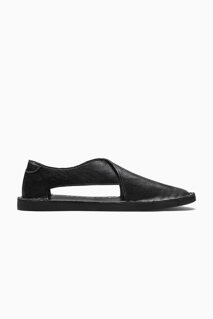 Mens Open Side Black Leather Sandals