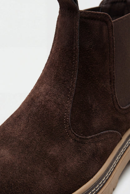 Mens Regular Fit Coffee Brown Suede Chelsea Boots