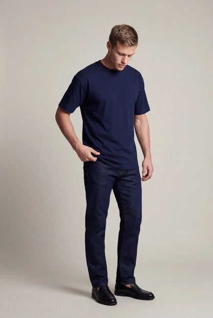 Mens Short Sleeve Navy Blue Cotton Tee