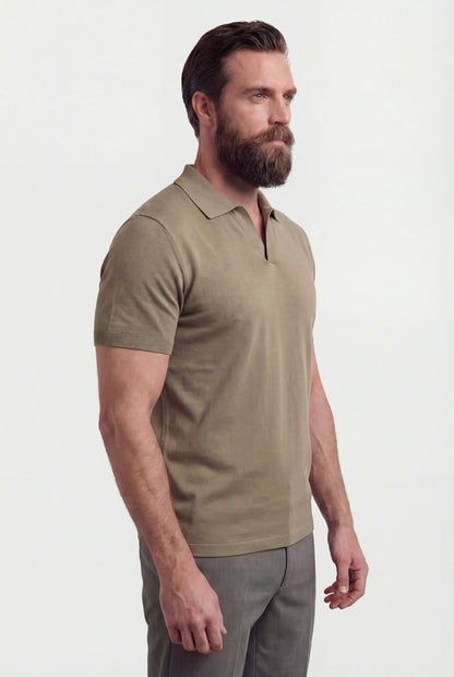 Mens Slim Fit Taupe Cotton Polo