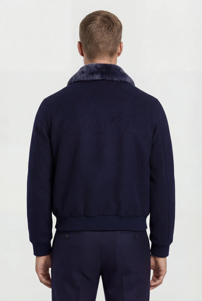 Mens Premium Navy Polyester Bomber Jacket