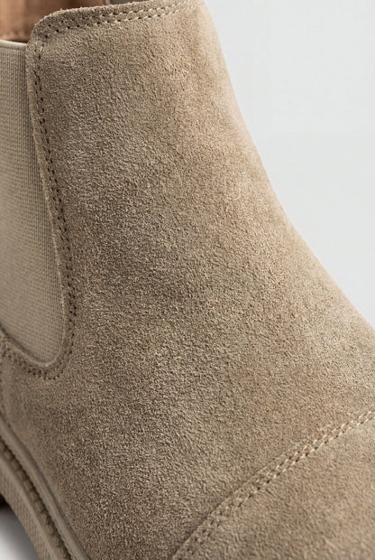 Mens Regular Fit Dark Sand Suede Chelsea Boots
