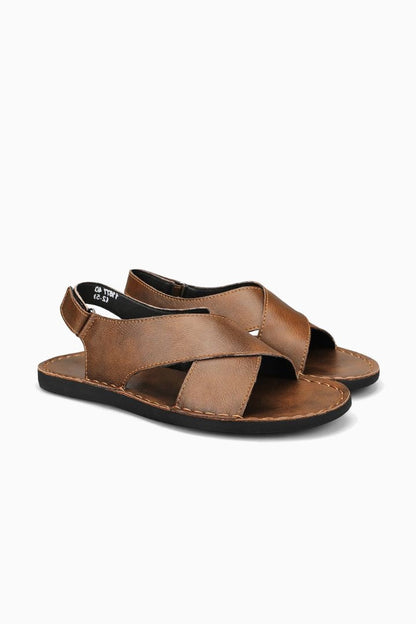 Mens Cross Strap Brown Leather Sandals