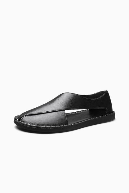Mens Open Side Black Leather Sandals