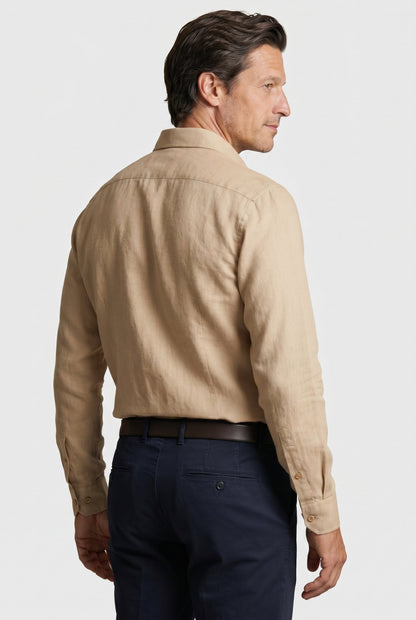 Mens Regular Fit Sand Linen Shirt