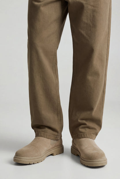 Mens Regular Fit Dark Sand Suede Chelsea Boots