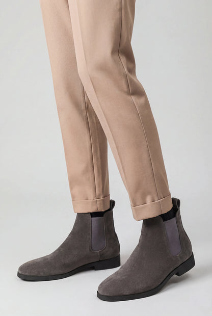 Mens Dark Gray Suede Chelsea Boots