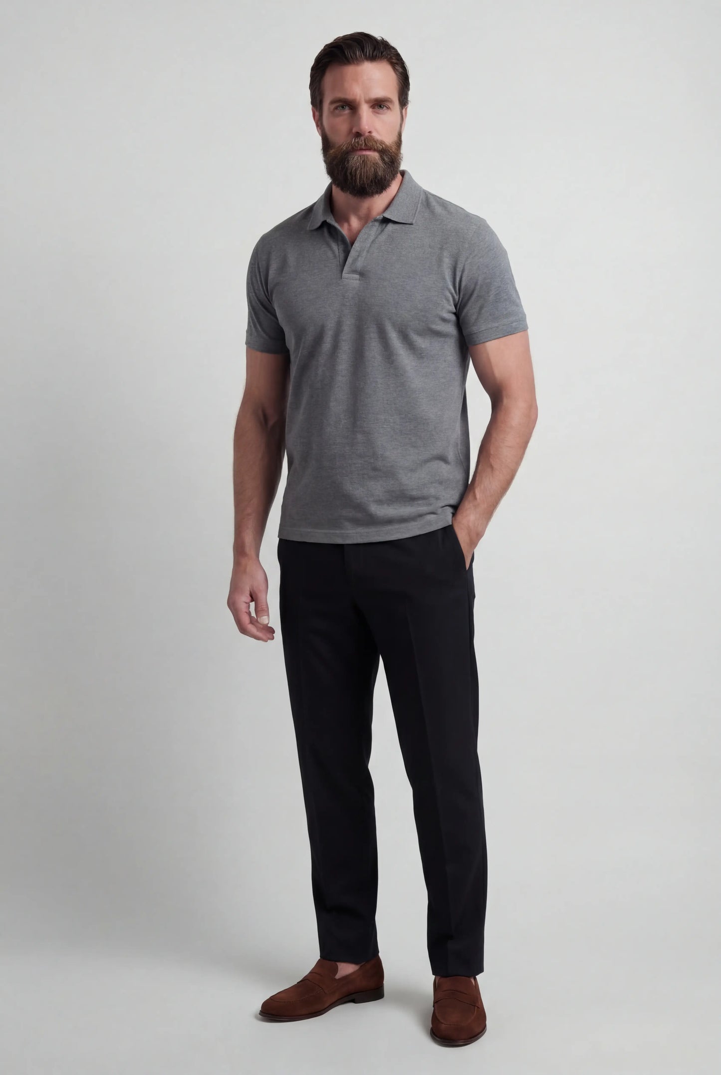 Men's Slim Fit Polo – Gray, Breathable & Technical Quality for Sport & Everyday Wear