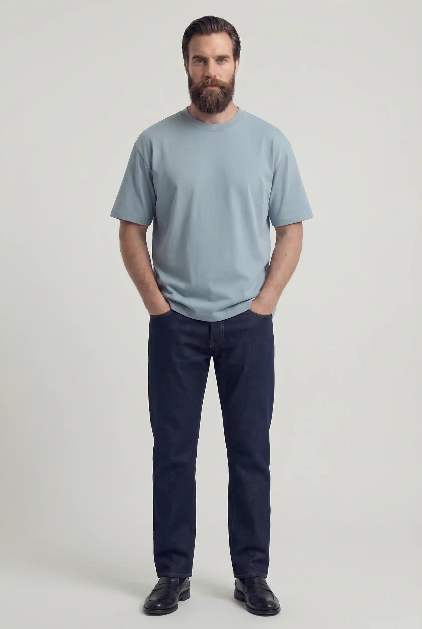 Men's T-shirt in Mist Blue Cotton – Breathable, Crew Neck, Short Sleeves