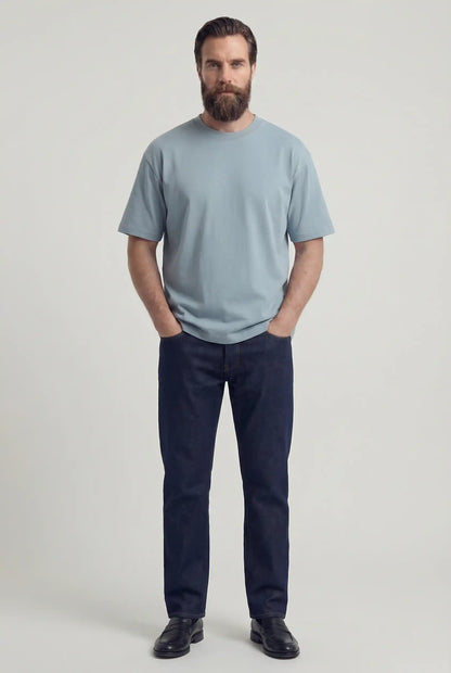 Mens Short Sleeve Mist Blue Cotton Tee