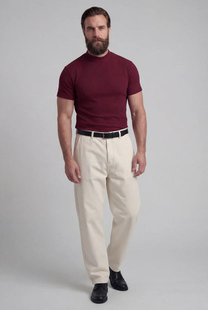 Mens Mock Neck Bordeaux Knit Tee