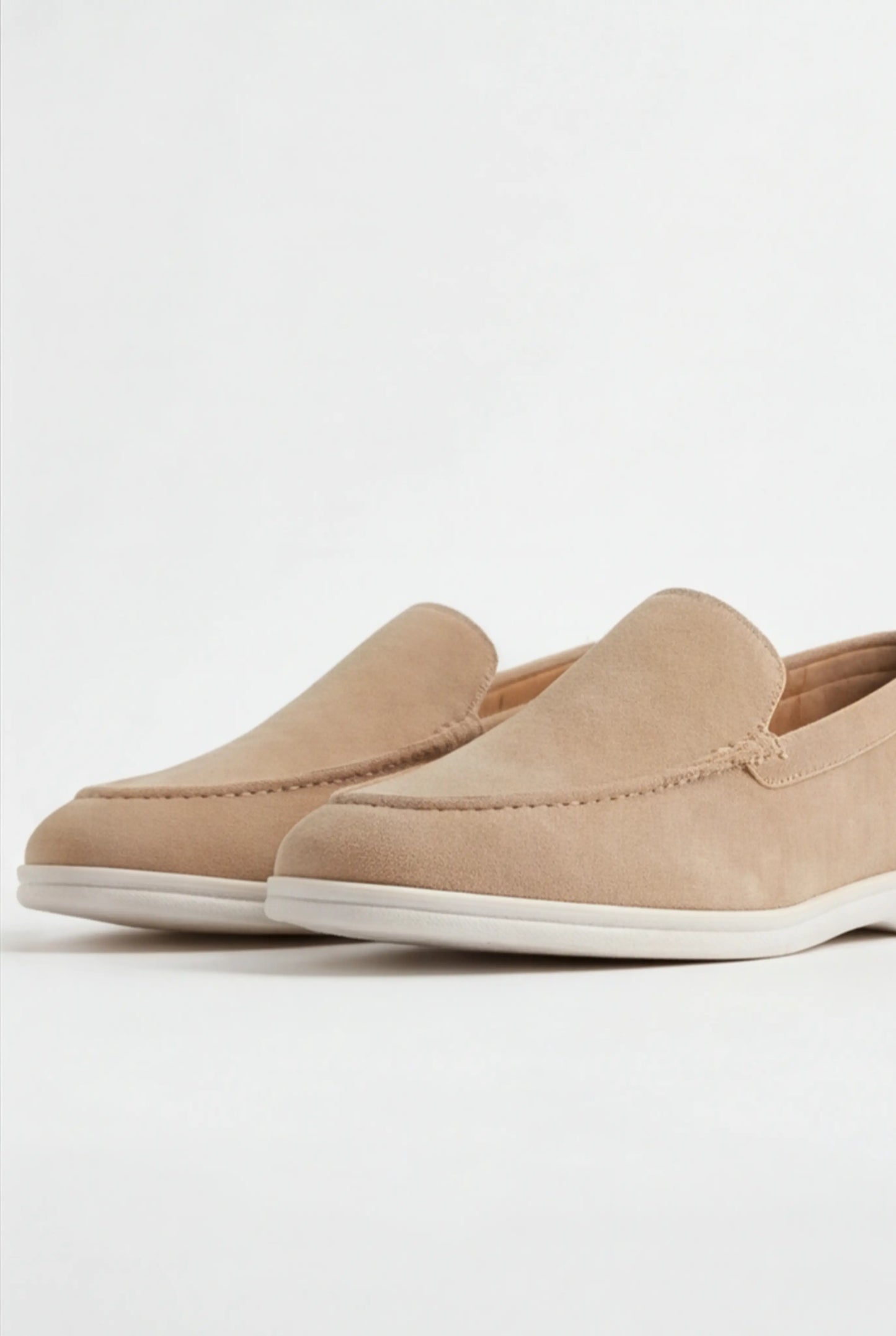 Beige Suede Loafers for Men – Elegant Slip-On Shoes in Genuine Leather