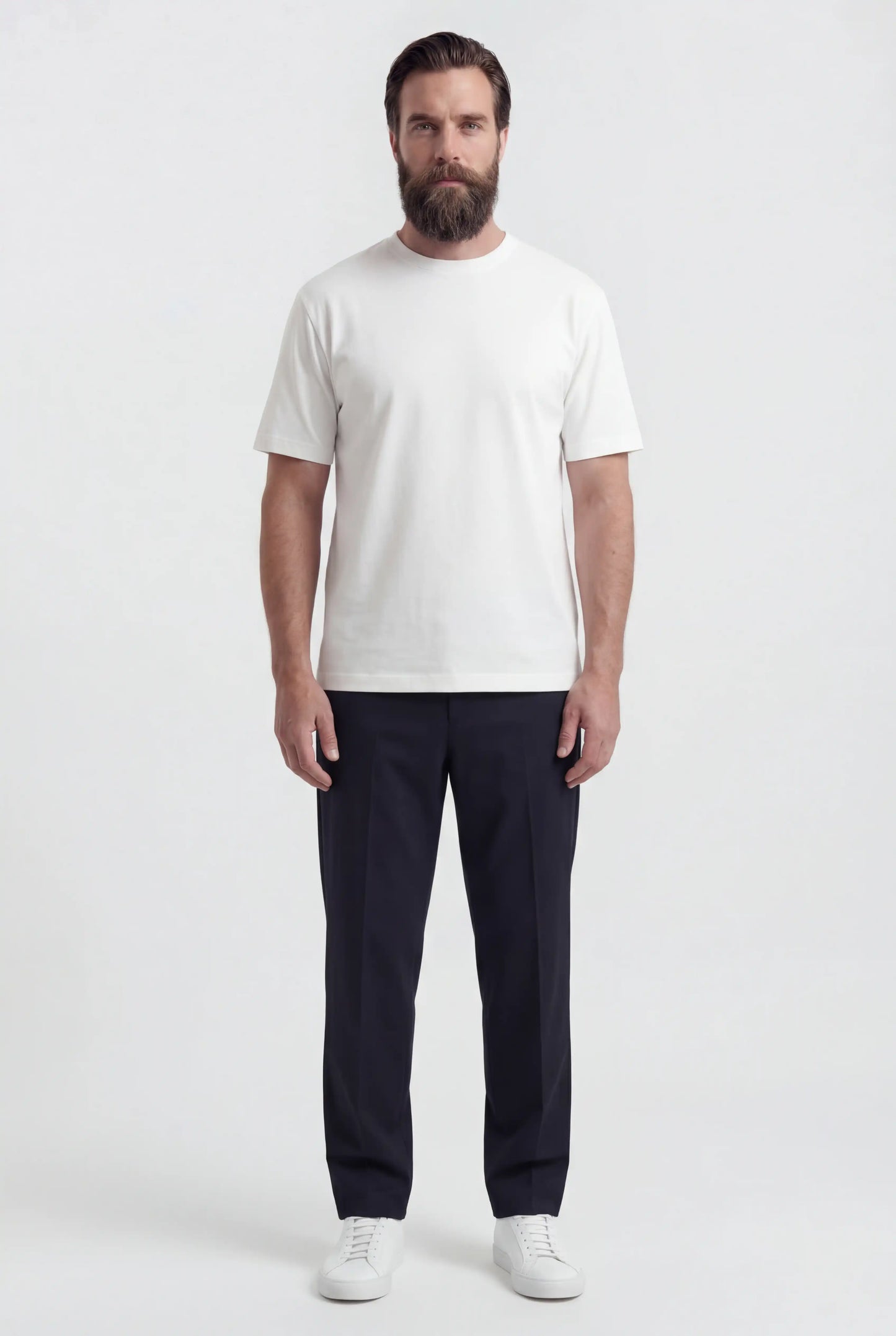 White Cotton T-shirt for Men – Breathable Short-Sleeve Crew Neck