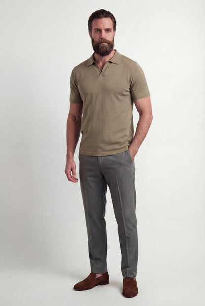 Mens Slim Fit Taupe Cotton Polo