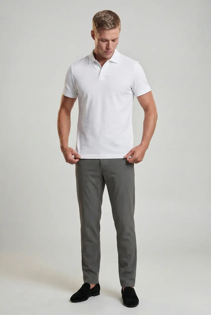 Men's Polo Shirt - White - Technical Fabric - Slim Fit