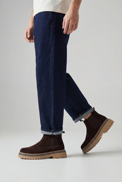 Mens Regular Fit Coffee Brown Suede Chelsea Boots