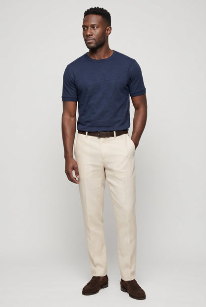 Mens Slim Fit Navy Blue Cotton Tee